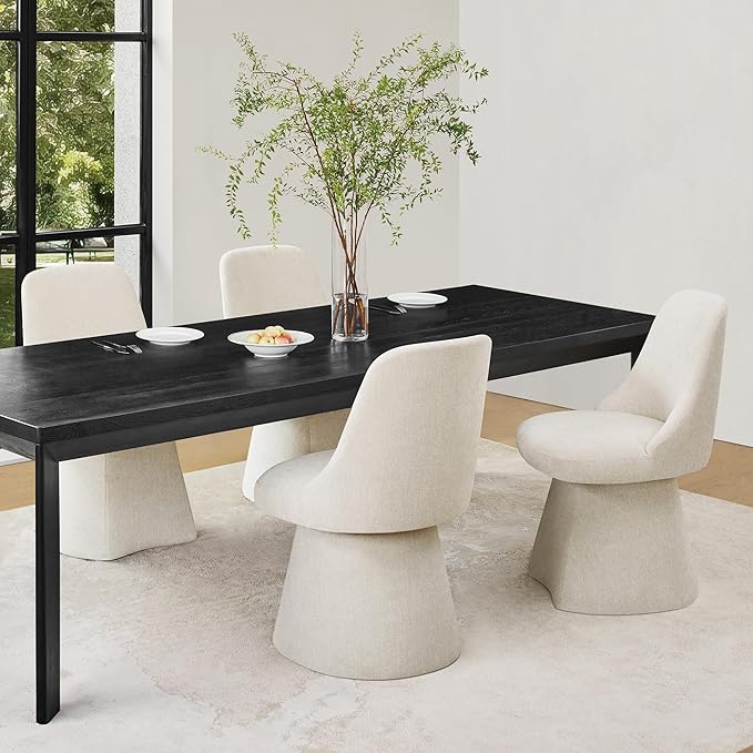Swivel Dining Chairs Set of 4, Upholstered Mid Century Modern Deskchair with High Back, Linen Fabric Kitchen Chairs for Dining Room, Bedroom, Dressing Room, Linen