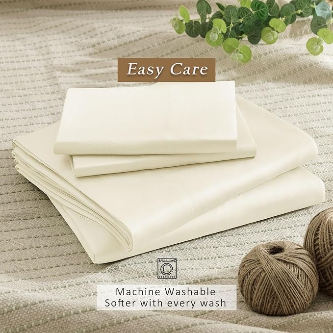 TOSMO Luxury Cooling Sheet Set - 100% Viscose from Bamboo, 3-Piece Bedding Set (Twin Size) - 18” Extra Deep Pockets, Oeko-Tex Certified, Silky Soft and Breathable, Vanilla Yellow