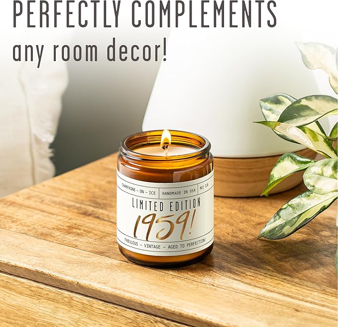 65th Birthday Gifts for Women - 'Limited Edition 1960' Soy Candle, w/Champagne on Ice I 65 Birthday Gifts for Women I 65th Gift for Her Ideas I 9oz Reusable Jar, 50Hr Burn, Made in USA