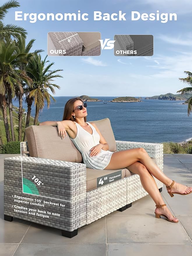 15 Piece Outdoor Wicker Rattan Sectional Sofa Set with Swivel Chairs, 12-Seats with 4" Thickened Cushions & Coffee Table, All-Weather PE Rattan for Garden, Backyard, Porch, Beige