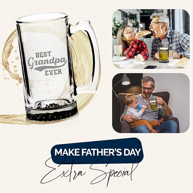 Your Dream Party Shop Best Grandpa Ever Beer Glass - 16oz Beer Mug, Funny Grandpa Gifts for Birthday or Father's Day, Papa Mug for Grandfather, Gifts from Grandkids, Present for Grandfather