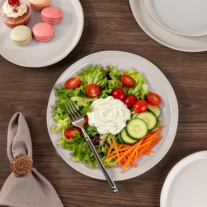 AmorArc Ceramic Dinnerware Sets for 6, 18 Pieces Handpainted Plates and Bowls Set with Rustic Terracotta Underside, Scratch Resistant Stoneware Dishes Set, Dishwasher & Microwave Safe,Light Beige