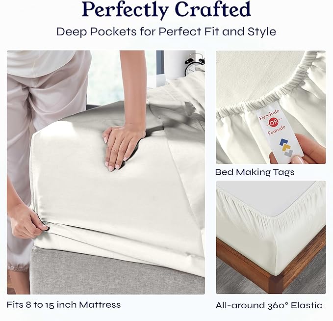 California Design Den Soft Twin Sheets Set - 400 Thread Count Sateen, Natural 100% Cotton Sheets, Deep Pockets, Cooling and Durable Bedding Set for Dorm Rooms & Adults - Ivory (Pale Tone)