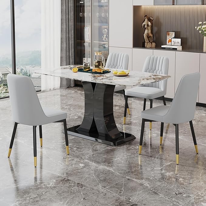 Dining Chairs Set of 4，Modern Dining Chairs, Equipped with PU Leather Backrest Cushions and Black Metal Legs, Suitable for Restaurants, Kitchens, and Bedrooms Dining Room Chairs