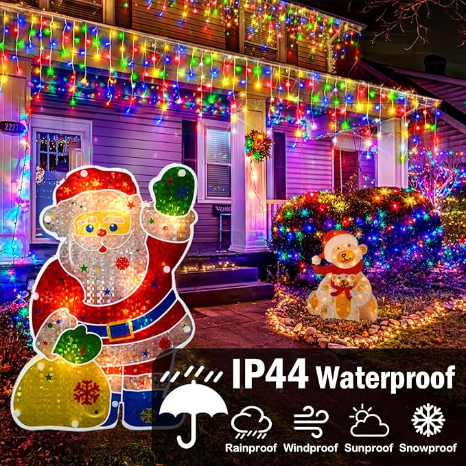 Hezbjiti Christmas Lights Decorations Outdoor, 800 LED 65.6 FT 8 Modes 150 Drops Fairy String Curtain Lights for Christmas Decor Eaves Window Party Yard Garden Indoor (Multicolor)