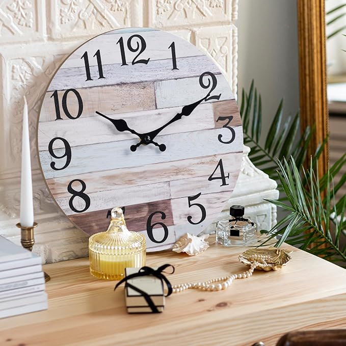 Wall Clock Battery Operated 10 Inch Silent Non-Ticking Coastal Country Style Decorative for Living Room, Kitchen, Home,Bathroom, Bedroom, Laundry Room
