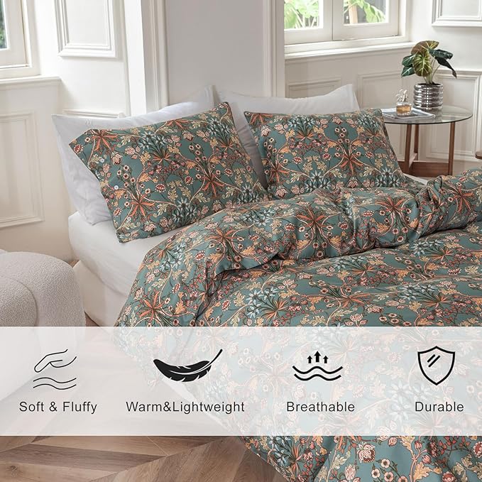 EAVD Vintage Style Garden Floral Comforter Set Twin XL Soft Fluffy Microfiber Chic Shabby Botanical Bedding Set with 2 Pillowcases Boho Floral Comforter for All-Season
