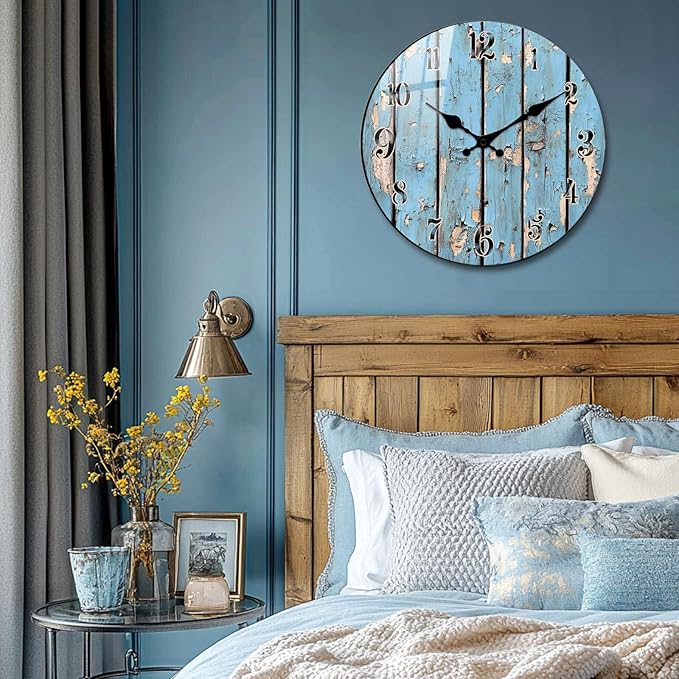 Retro Wall Clock for Living Room - 16 Inch Round Clocks Coast Wooden Wall-Clocks Battery - Operated Silent Wall-Clock for Farmhouse, Home Decor
