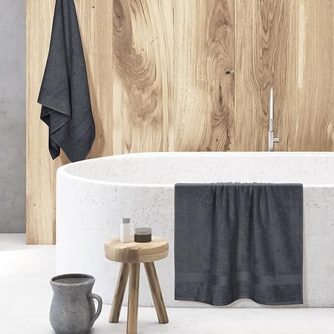 BOUTIQUO Cotton 2 Pack Oversized Bath Towel Set, Large Bath Towels 27x54, Ultra Soft, Absorbent, Compact, Quick Drying and Lightweight, Eco-Friendly and 100% Recyclable Towel Set - Charcoal Grey