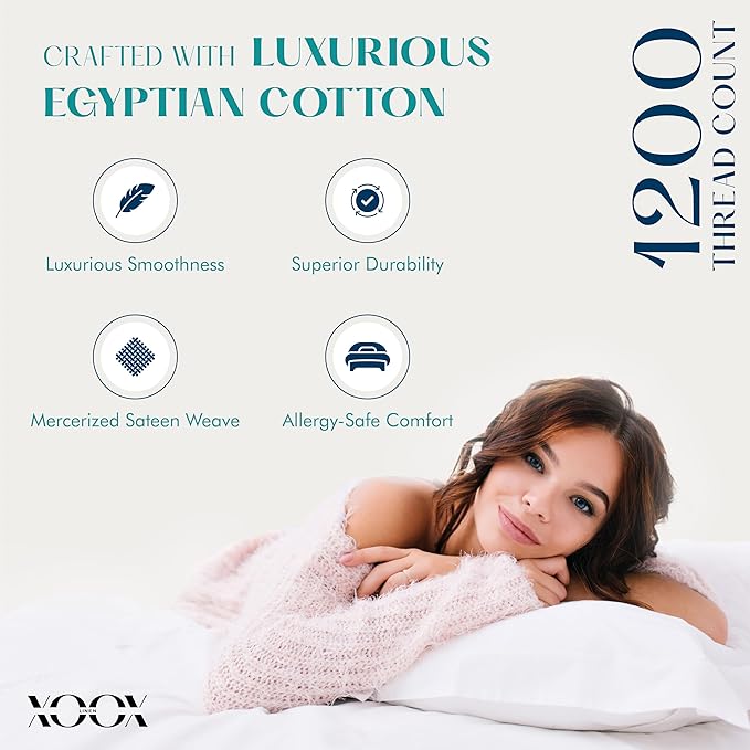 XOOX Linen 100% Egyptian Cotton Pillow Cases King Size Set of 2 - Luxury 1200 Thread Count Sateen Burgundy Pillow Covers, Soft & Breathable 5 Star Hotel-Quality Pillowcases, Fits King Size Pillows