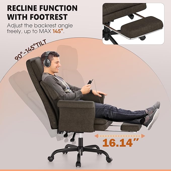 ELABEST C39 Cross Legged Office Chair with Footrest & Convertible Armrests-Pet-Friendly Criss Cross Home Desk Chair, Ergonomic Big and Tall Executive Chair with Lumbar Pillow