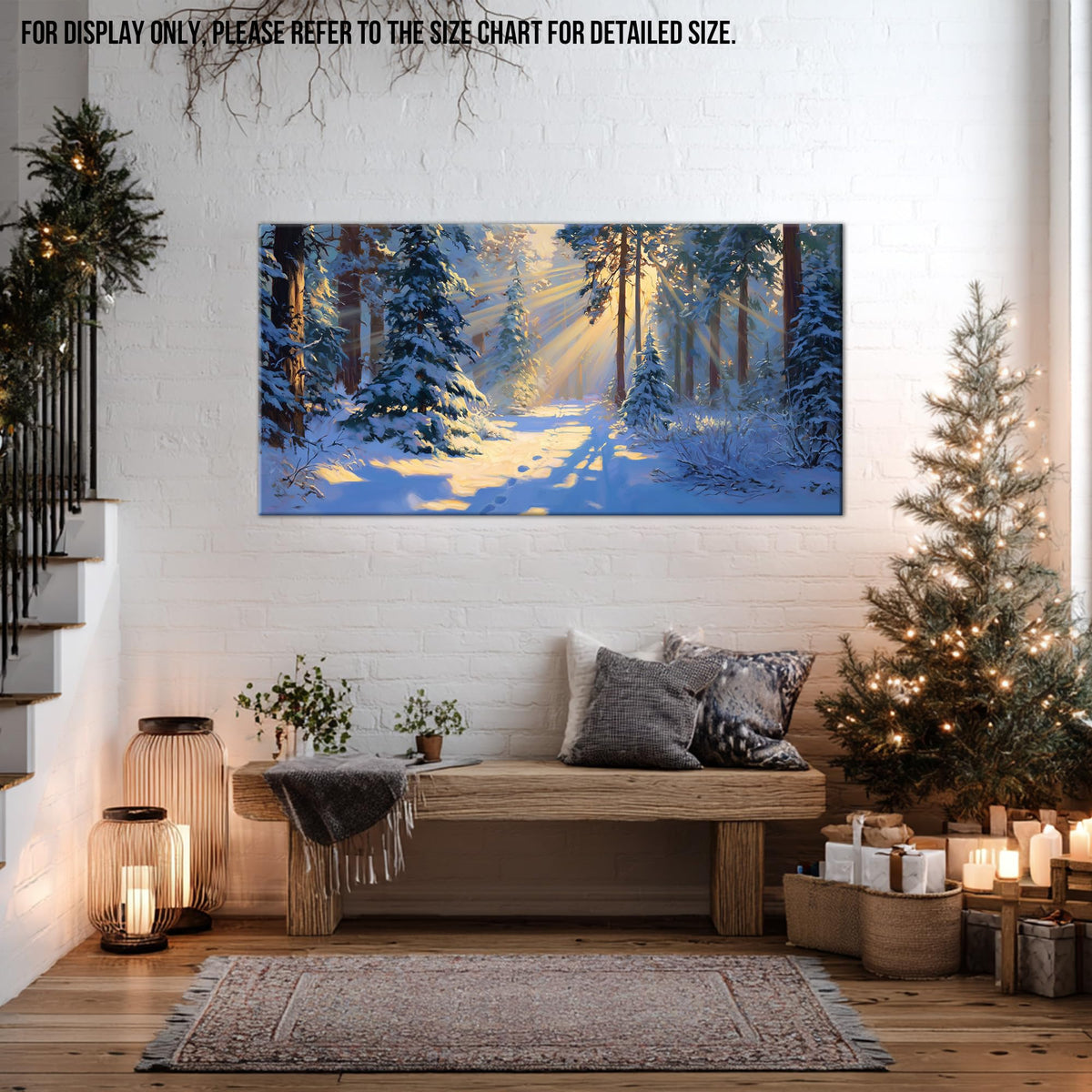 TEPAKIHI Winter Landscape Canvas Wall Art, Snowy Forest Sunlight Painting, Winter Scene Picture Artwork for Living Room Bedroom Home Decor Ready to Hang (16x32 inches)