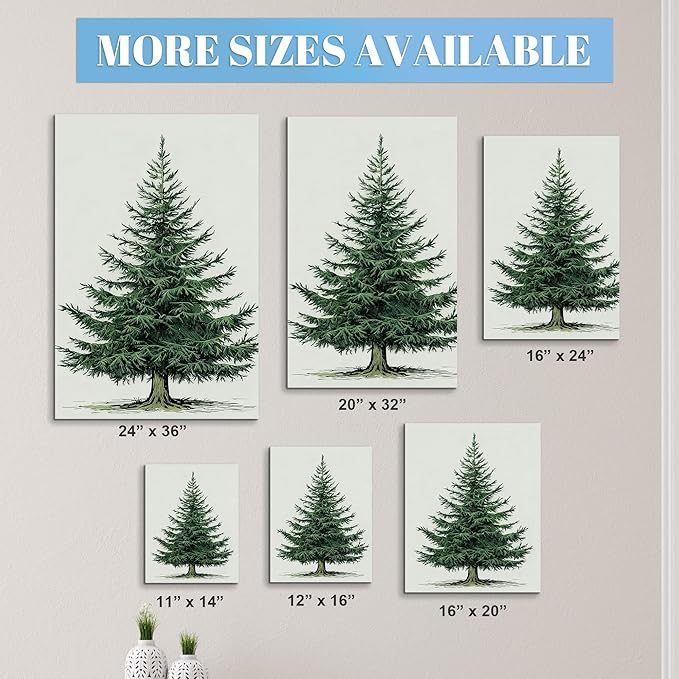 Framed Christmas Pictures Wall Decor,Vintage Pine Tree Prints,Winter Christmas Canvas Wall Art Decoration for Bedroom Bathroom Living Room Rustic Xmas Holiday Gifts (Christmas Tree 5, 11'' X 14'')