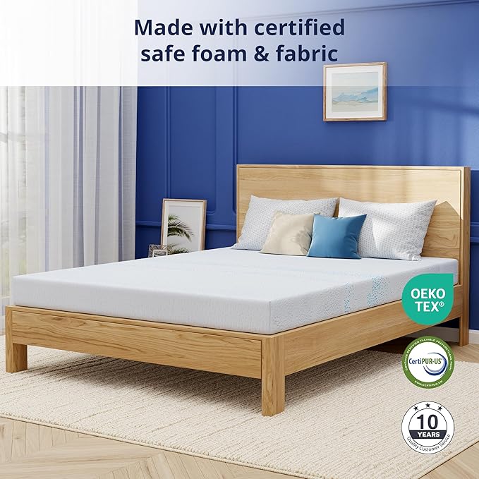 EGOHOME 8 Inch Cal King Mattress, Gel Memory Foam with Charcoal, Fiberglass Free, CertiPUR-US Certified, Temperature-Regulating, Machine Washable Cover, 84" x 72" x 8", Medium