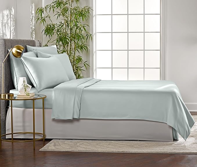 Pure Bamboo Twin Sheets, Genuine 100% Organic Viscose Derived from Bamboo Bed Sheet Set, Luxuriously Soft & Cooling, Double Stitching, 2 Year Quality Promise (Twin, Sea Glass)