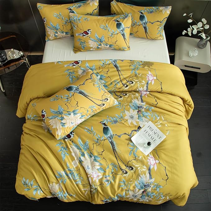 Floral Comforter Set Twin Soft Cute Floral Bedding Comforter Sets Garden Style Flower Tree Branches Flowers Birds Print Botanical Comforter Set for All Seasons 1 Comforter and 1 Pillowcases