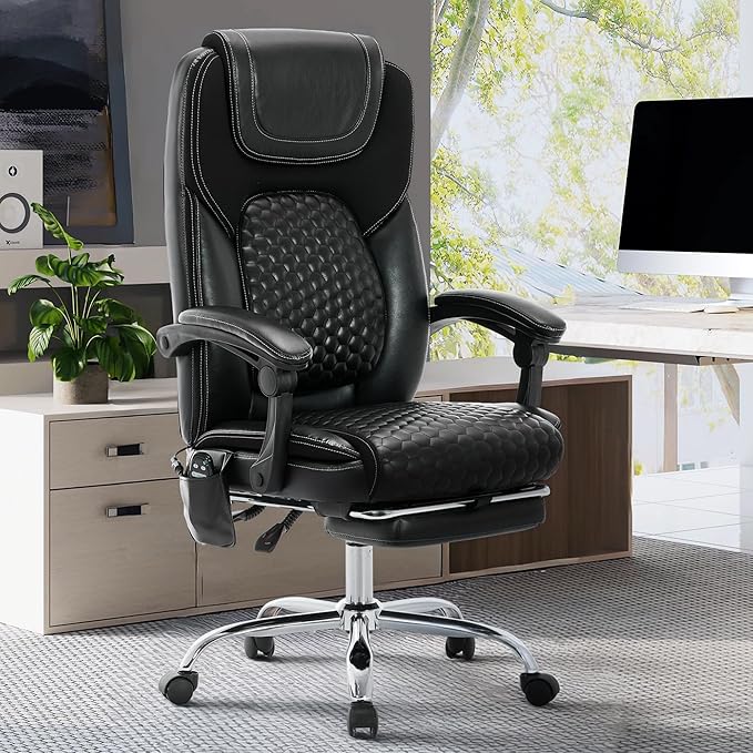Massage Executive Office Chair 2-Pack with Heat and Footrest, Ergonomic Reclining Leather Desk Chair with Wheels, High-Back Big and Tall Computer Chair for Home Office, Study, Gaming, Black, 300 lbs