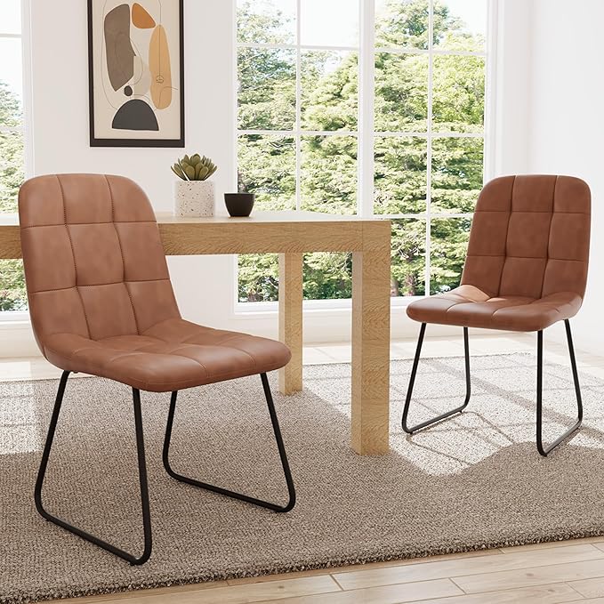 Dining Chairs Set of 4, Modern Kitchen Faux Leather Dining Room Chair for Kitchen Living Dining Room (4 Brown)
