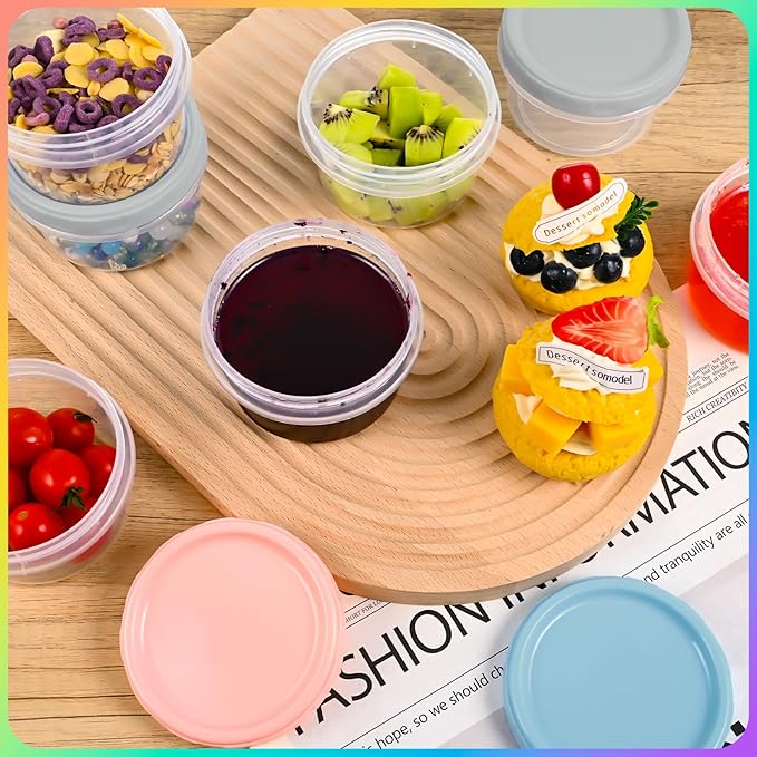 6pcs 8 oz Plastic Containers with Screw Lids, Reusable Clear Food Storage Containers with Pen and Brush for Snack Salad Fruit, Leakproof Small Freezer Containers, Microwave & Dishwasher Safe