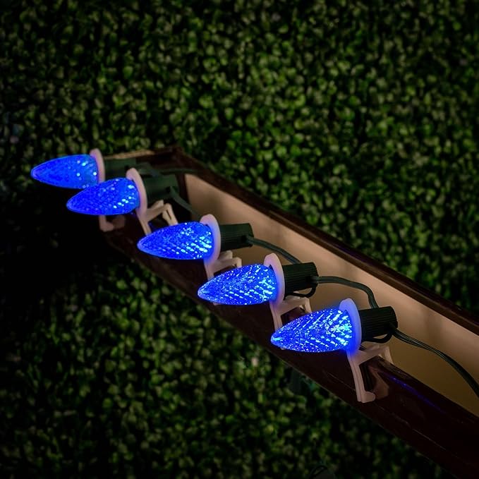 Novelty Lights 25 Feet 25 Light C9 Diamond Faceted LED String Lights, Blue, Pre-Lamped Holiday Lights on Green Wire, UL Listed Indoor/Outdoor, Connectable End-to-End