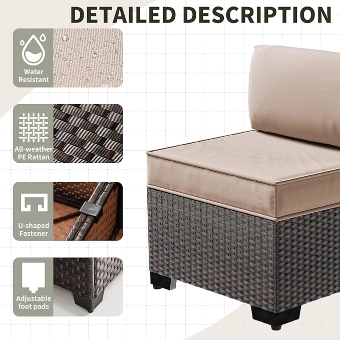 Gotland 11 Pieces Patio Furniture Set with Fire Pit Table Swivel Chairs, PE Rattan Outdoor Furniture with 29.5'' High Backrest 4’’ Thick Cushions, Outdoor Sectional for Porch, Deck, Garden, Khaki