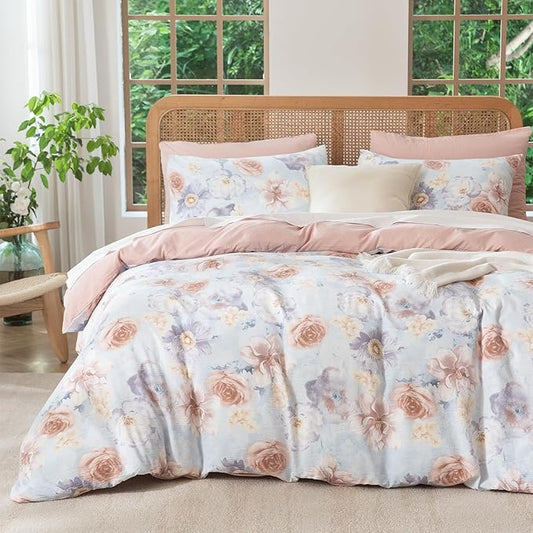 Queen Floral Comforter Set Soft Cute Floral Bedding Comforter Sets Garden Style Flower Print Botanical Flowers Comforter Set for All Seasons 1 Comforter and 1 Pillowcases