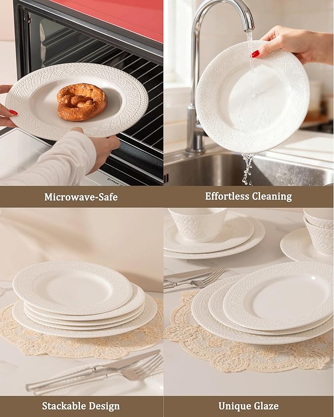 Dinnerware sets plates and bowls sets modern plates,Handmade Reactive Glaze Stoneware Plates and Bowls Sets,Highly Scratch Resistant Dishwasher & Microwave Safe Dishes Set (style - 3, 4 - Set (12pcs))