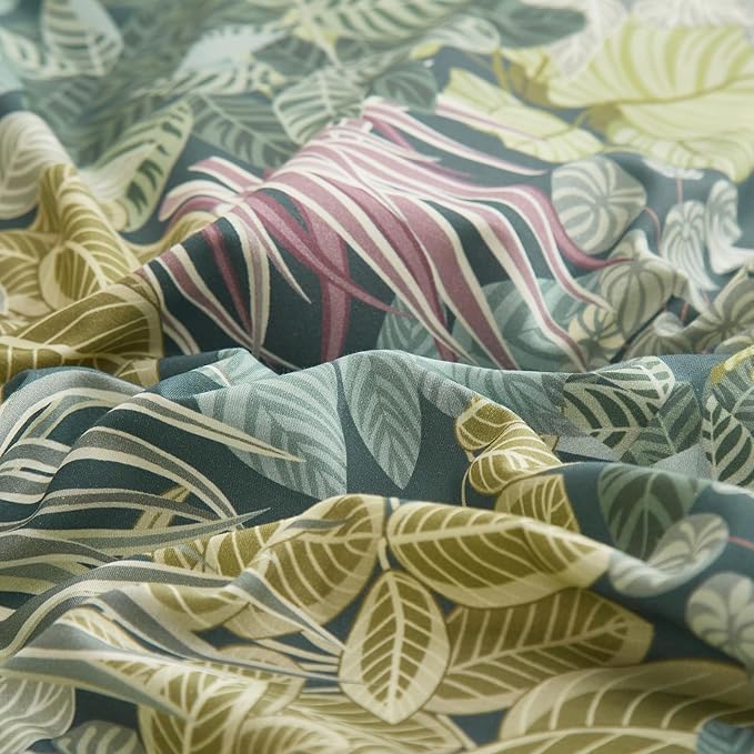 EAVD Green Leaves Botanical Comforter Set Soft Fluffy Microfiber Tropical Leaf Bedding Set with 2 Pillowcases Reversible Plant Leaves Comforter Set for All-Season