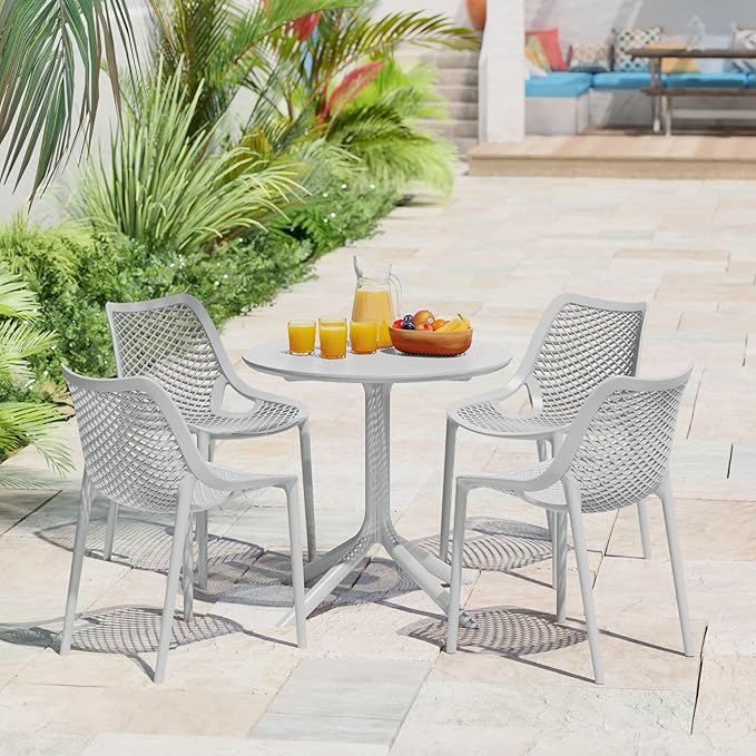 Costaelm Sunshine 31.5" Round Plastic Outdoor Patio Dining Table for 4, Gray