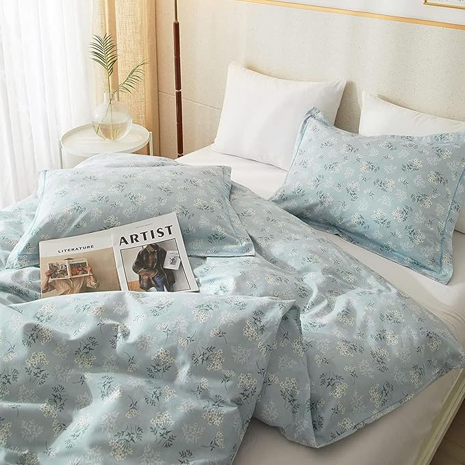 EAVD Blue Floral King Size Comforter Set Soft Lightweight Microfiber Chic Shabby Garden Floral Bedding Set with 2 Pillowcases Fresh Botanical Comforter Set for All-Season