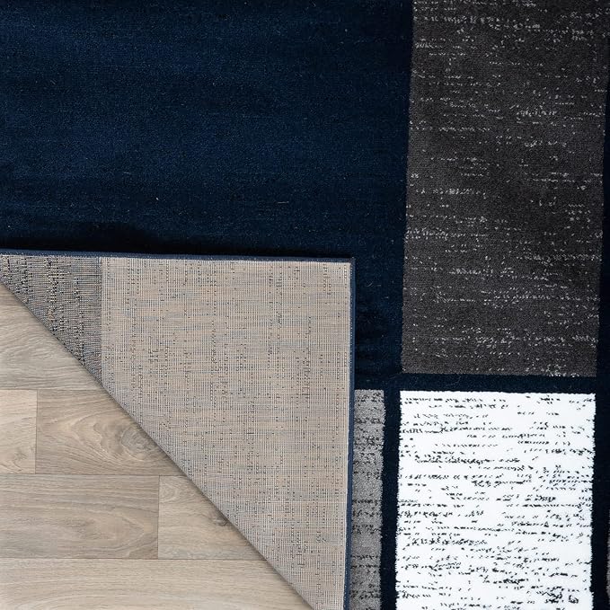 Rugshop Modern Geometric Boxes Navy Area Rug, Fade-Resistant Carpet for Bedroom, Living Room, or Study, 6'6" x 9'