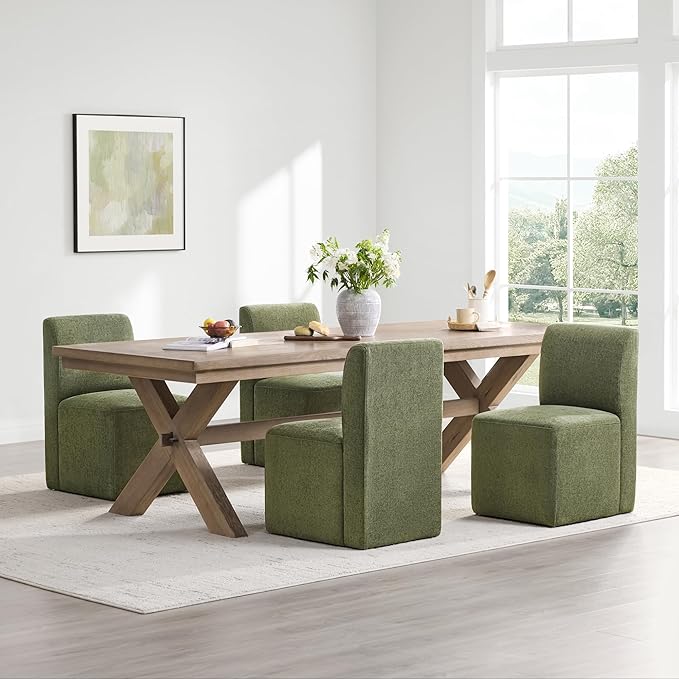 CHITA Dining Chairs with Casters Set of 2, FSC Certified Upholstered Armless Modern Rolling Dining Chairs with Rollers for Bedroom Reading Room Living Room, Moss Green
