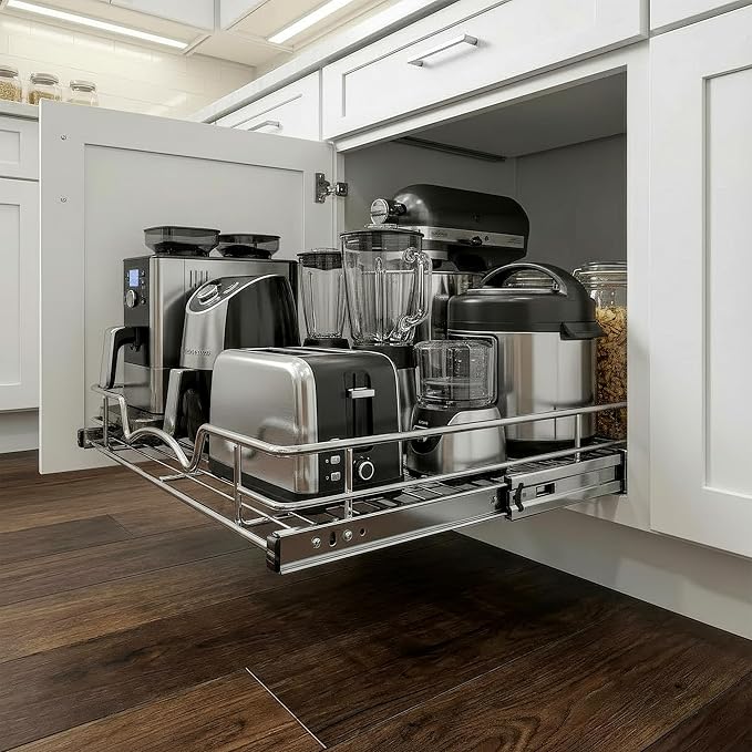 HOLDN’ STORAGE Pull Out Cabinet Organizer, Heavy Duty Caddy w/Lifetime Limited Warranty - 28”W x 21”D - Requires At Least 29-1/4” Cabinet Opening, Steel Metal Cabinet Drawers Slide Out, Chrome