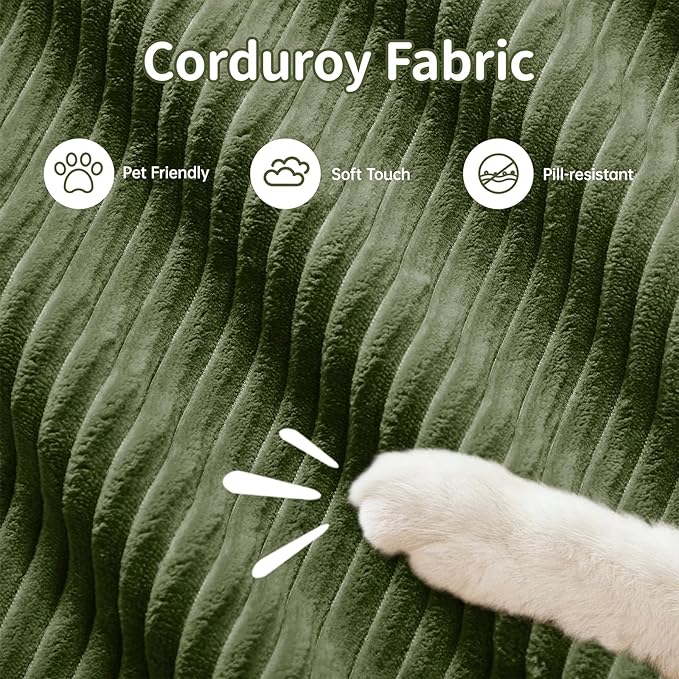 152" Modern Corduroy Cloud Sofa, Boneless Modular Large Sectional Couches for Living Room, Green 4 Seater Compressed Memory Foam Couch, Extra Deep Seat, No Assembly