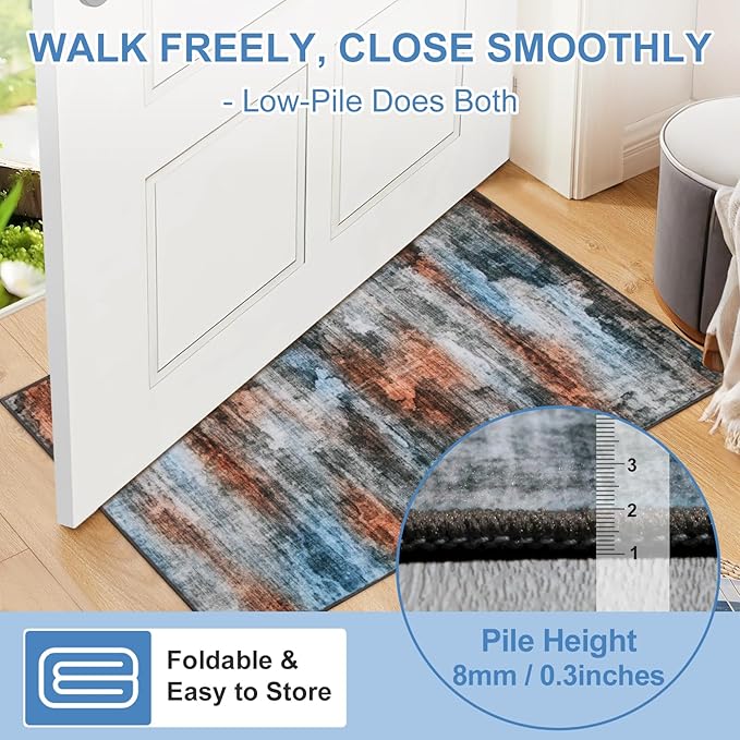 WILLSUN Washable Area Rugs, 5x7 Non-Slip Boho Large Area Rugs for Living Room, Bedroom, Machine Washable Vintage Rug, Indoor Floral Print Carpet for Home Decor, Kid & Pet Friendly Mat