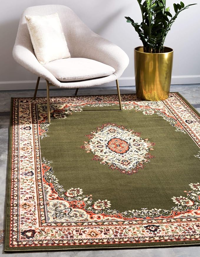 Unique Loom Reza Collection Traditional Persian Style Area Rug, 2 ft 2 in x 3 ft, Olive/Ivory