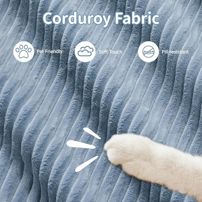 116" Modern Corduroy Cloud Sofa, Boneless Modular Large Sectional Couches for Living Room, Blue 3 Seater Compressed Memory Foam Couch, Extra Deep Seat, No Assembly