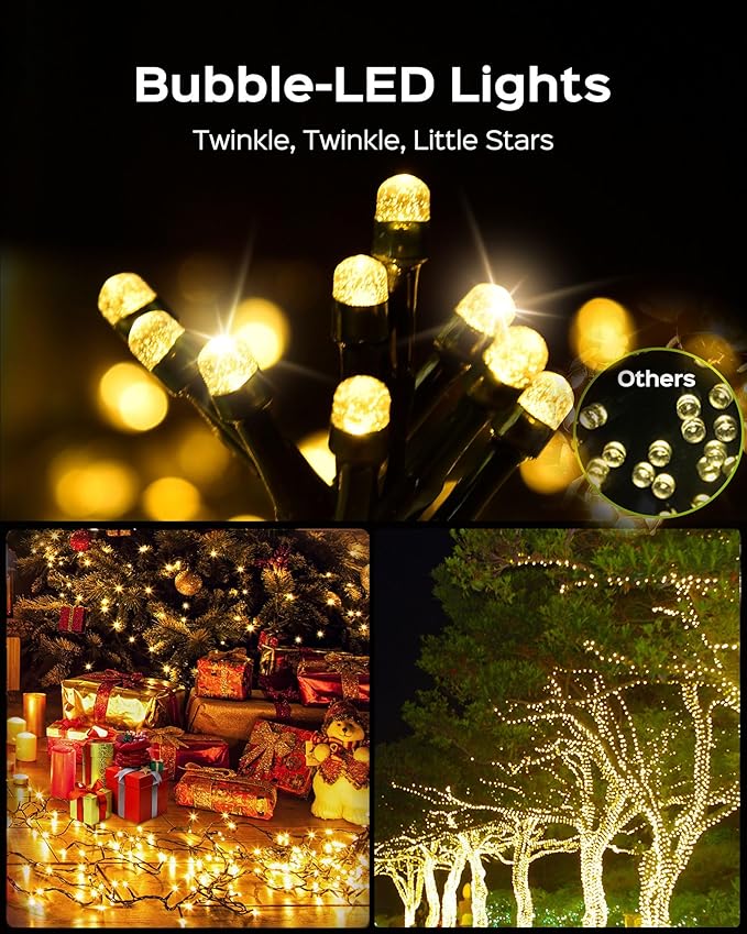 Super Long 500 LED 178FT Christmas Lights, Bright Bubble Led Christmas Tree Lights with 8 Modes & Memory, 2025 Upgraded Twinkle LED String Lights for Indoor Outdoor Xmas Party Decorations, Warm White