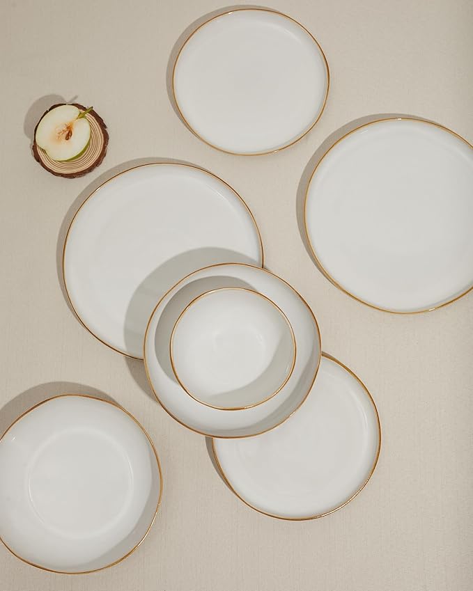 32 Piece White Dinnerware Set with Pasta Bowls, Reactive Glaze Stoneware for 8 | Perfect for Multi‑Course Dinners, Hosting Large Groups, Holiday Serving Needs