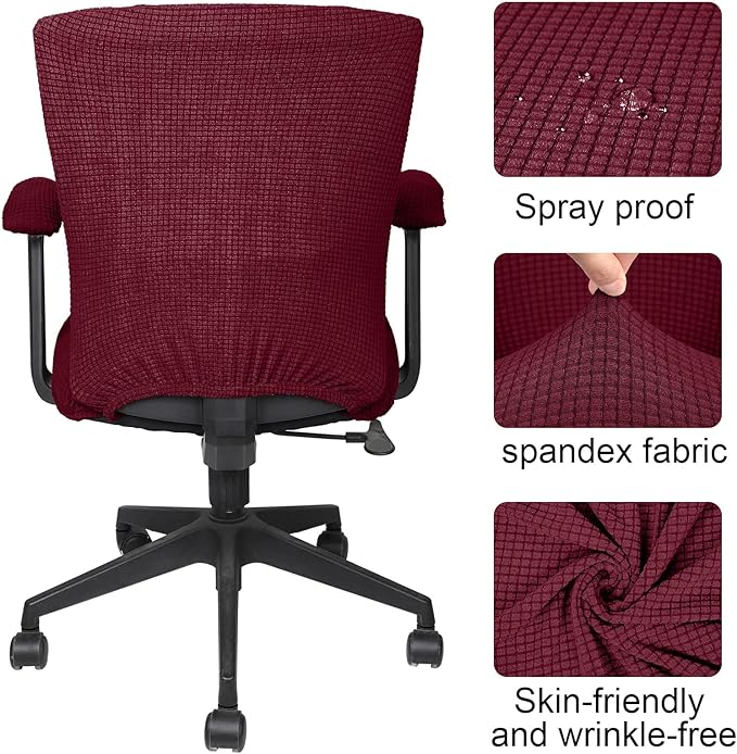 Tallew 4 Pcs Office Chair Covers Set Computer Universal Protective Stretchable Chair Seat Covers Desk Armrest Slipcovers Pads Office Cushion Backrest for Rotating (XL,Burgundy)