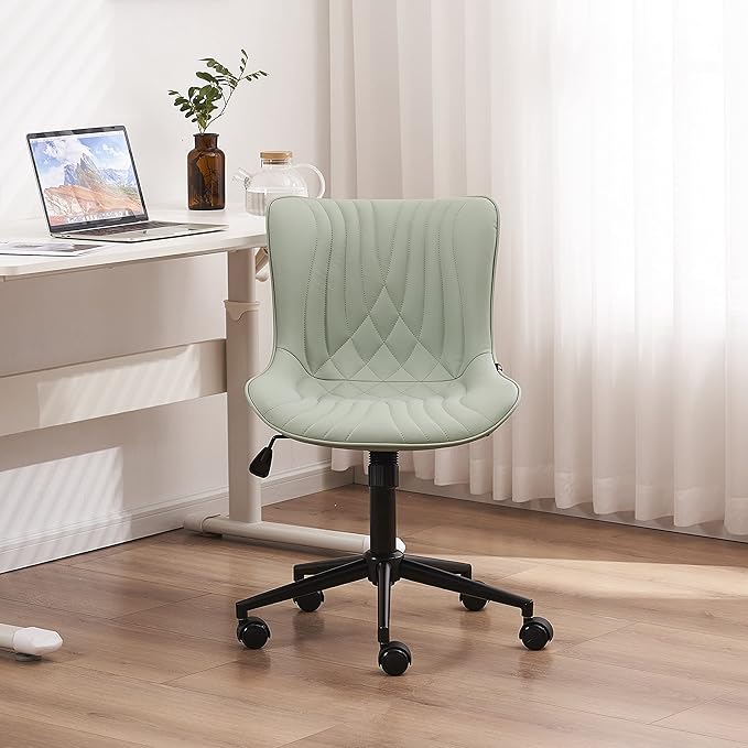YOUNIKE Office Chair, Armless Desk Chair with Wheels, Home Office Computer Task Chairs, Modern Faux Leather Padded Vanity Chair, Adjustable Swivel Rolling Office Chair with Back, Mint Seafoam Green