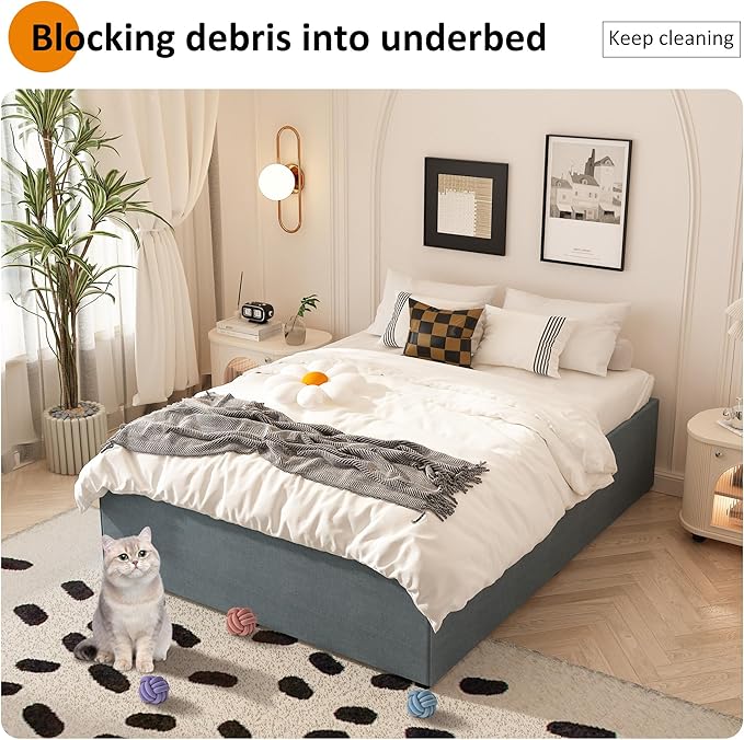 18 Inch King Bed Frame with Fabric Cover, Heavy Duty King Platform Bed Frame Support Up to 3000 lbs, Easy Assembly, Noise Free, Black