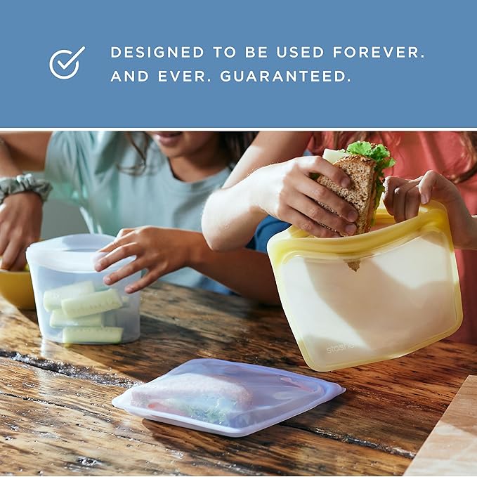 Stasher Silicone Reusable Storage Bag, Stand-Up Mid, Reusable Freezer Bag, Microwave, Dishwasher, Oven Safe, Sous Vide, Premium Lunch Container, Eco Friendly, Food Storage Bags, 56 oz, Clear