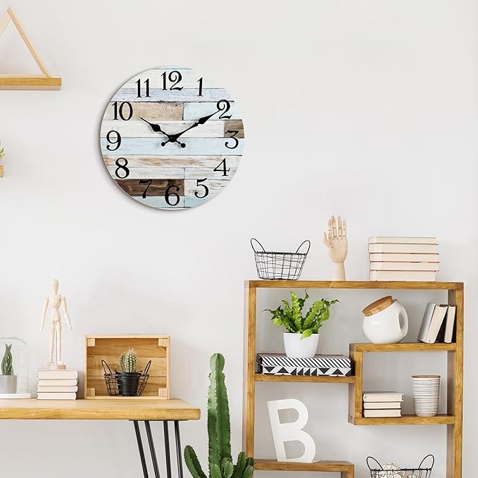 Wall Clock Battery Operated 16 Inch Silent Non-Ticking Coastal Country Style Decorative for Living Room, Kitchen, Home,Bathroom, Bedroom, Laundry Room