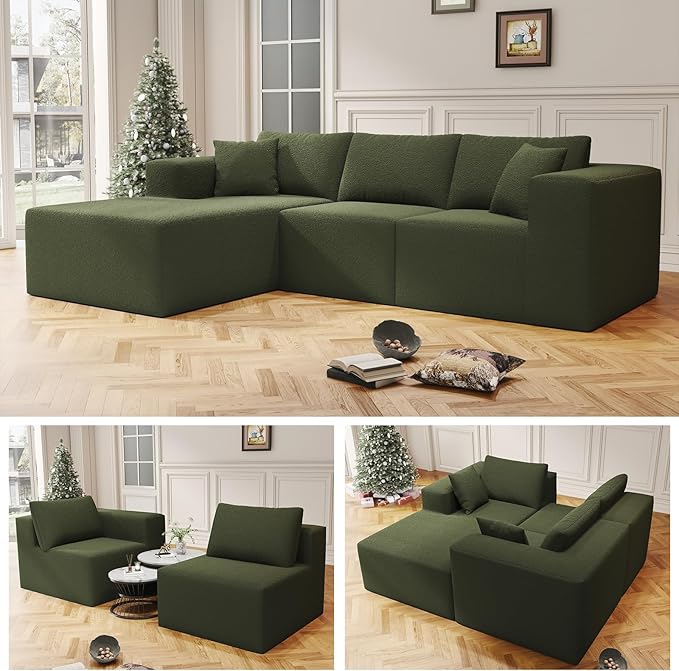 108" Cloud Sectional Couch with L-Shape Chaise,4 Seat Modern Modular Sofa with Deep Seat,Upholstered Couches for Living Room Bedroom, Boneless Couch