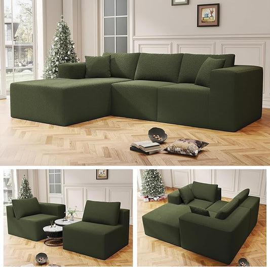 108" Cloud Sectional Couch with L-Shape Chaise,4 Seat Modern Modular Sofa with Deep Seat,Upholstered Couches for Living Room Bedroom, Boneless Couch