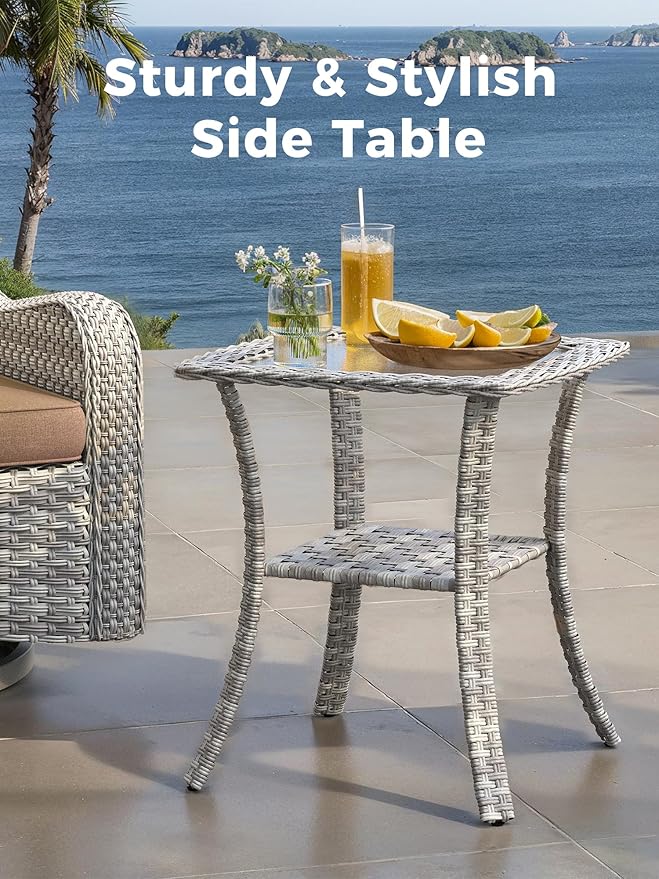 3 Piece Outdoor Wicker Patio Furniture Set,High Back Swivel Rocker Patio Chairs with 4" Thickened Cushions & Side Table, All-Weather PE Rattan for Garden, Backyard, Porch, Beige