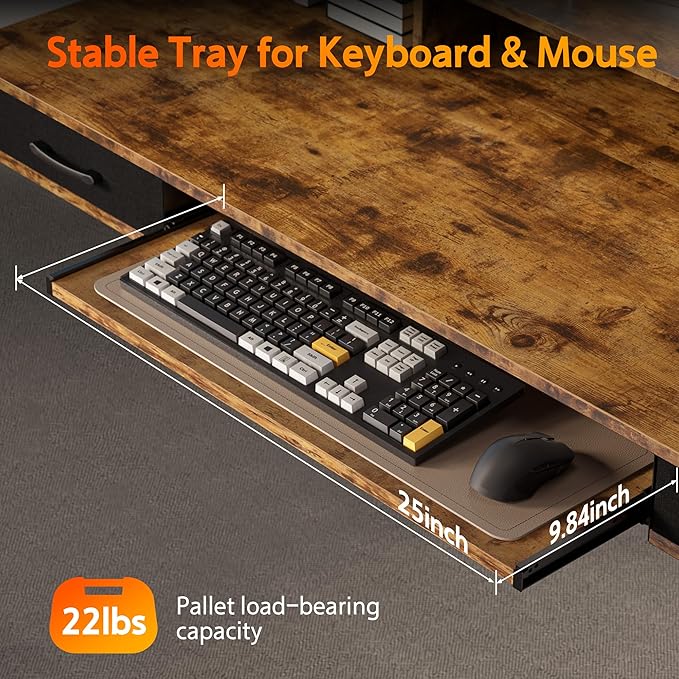55x24 Inches Electric Standing Desk with Keyboard Tray, Height Adjustable Stand up Desk with 2 Drawers, Ergonomic Sit to Stand Desk with Storage Monitor Stand, Computer Table, Rustic Brown