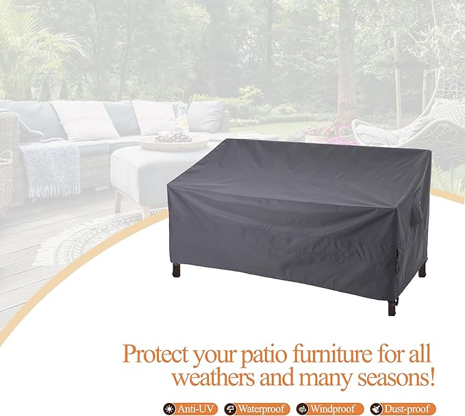 WJ-X3 Ripstop 3-Seater Outdoor Couch Cover, Heavy Duty Patio Sofa Cover,Waterproof & Wind Resistant,82W x 39D x 36H, Gray