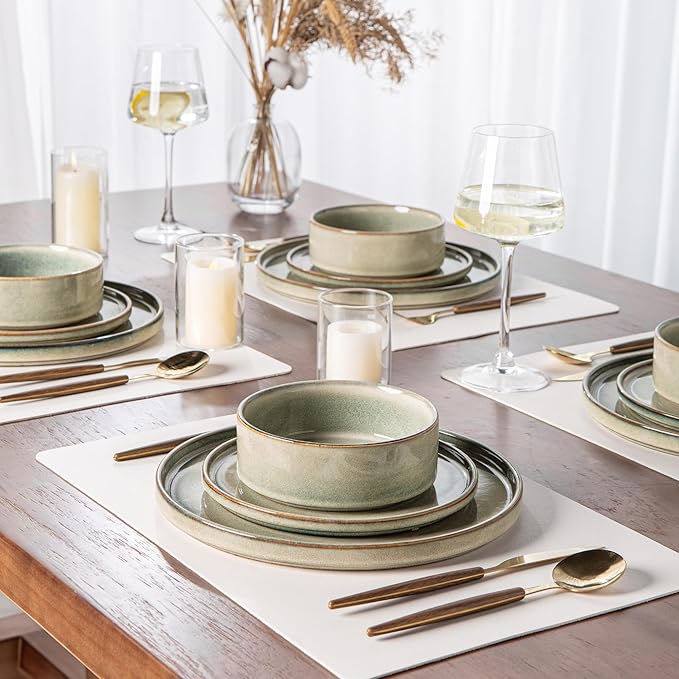 AmorArc Ceramic Dinnerware Sets, Handmade Reactive Glaze Stoneware Plates and Bowls Sets,Highly Chip and Crack Resistant | Dishwasher & Microwave Safe Dishes Set, Service for 4 (12pc)